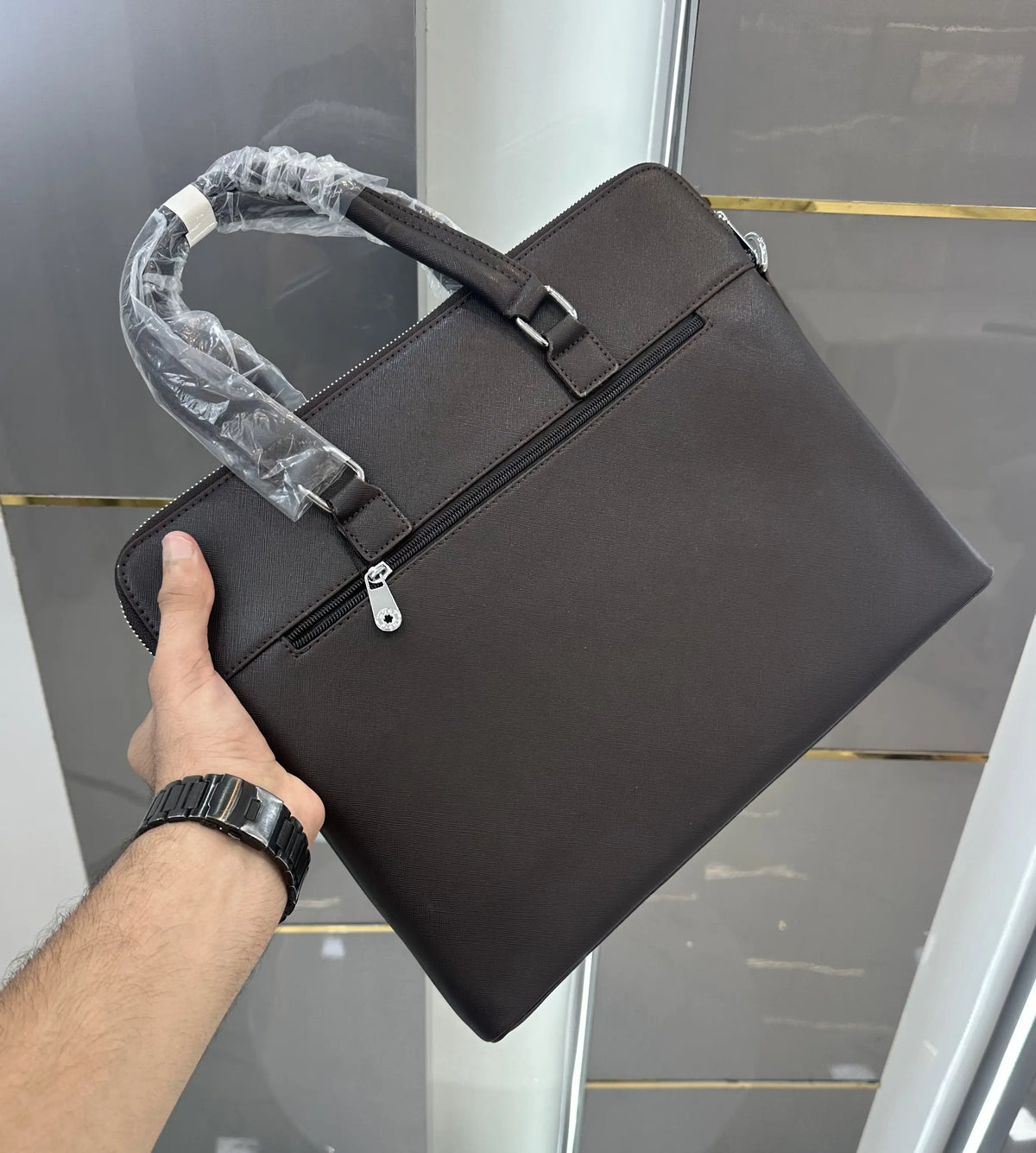 Mont Blan c Luxury Premium Imported Black Laptop Bag Brown mb607