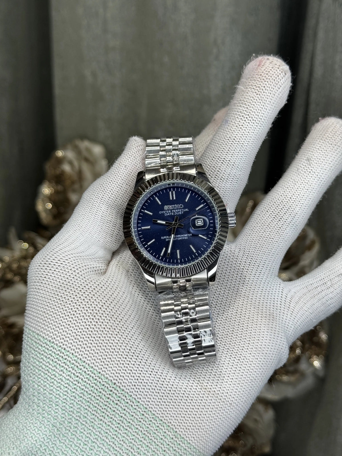 Seik o Datejust Silver Blue Premium Watch