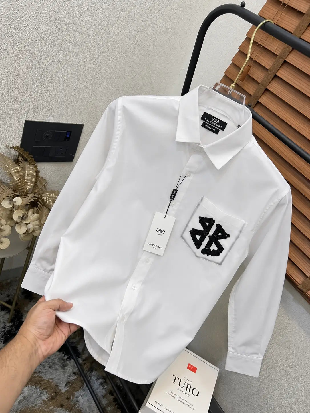 Balanciag_a Sequence Patched Exclusive Cotton Stretchable Partywear Shirt With Box (DN 648)