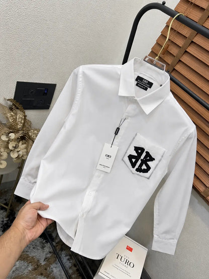 Balanciag_a Sequence Patched Exclusive Cotton Stretchable Partywear Shirt With Box (DN 648)