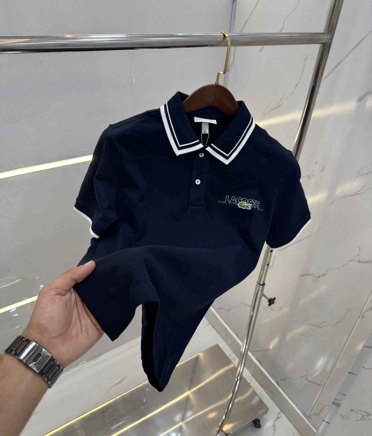 Lacost e Navy Blue Logo Work Premium Polo T-Shirt