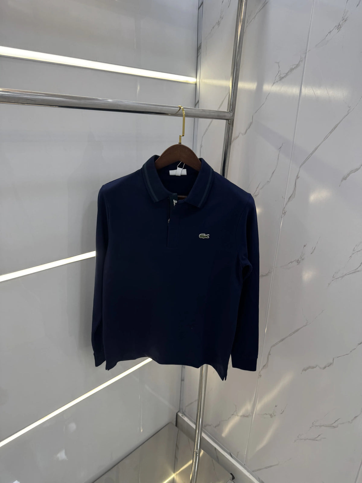 Lacost e Navy Blue Logo Work Premium Full Sleeve Polo T-Shirt