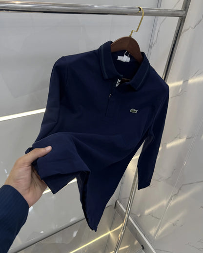 Lacost e Navy Blue Logo Work Premium Full Sleeve Polo T-Shirt