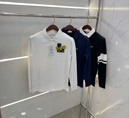 Lacost e Navy Blue Logo Work Premium Full Sleeve Polo T-Shirt