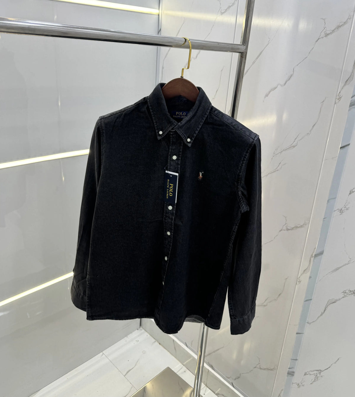 Ralph Lauren Black Embroidery Logo Premium Denim Shirt