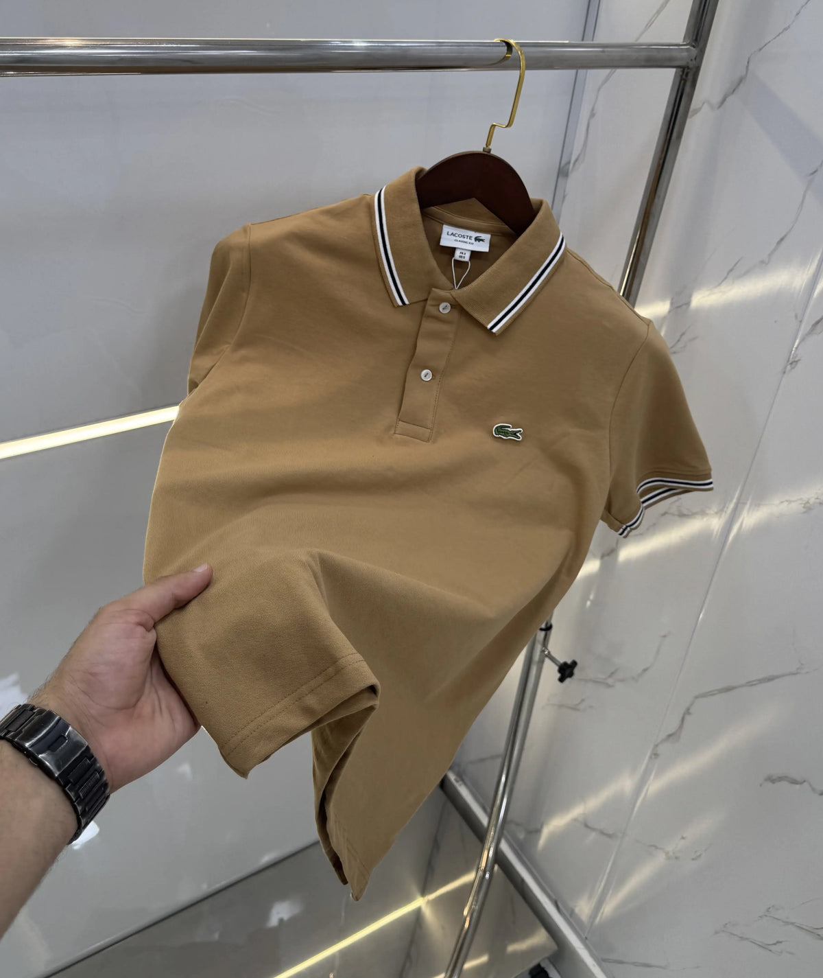 Lacost e Beige Logo Work Premium Polo T-Shirt