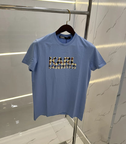 Kar l Lagerfeld Sky Blue Logo Print Premium T-Shirt