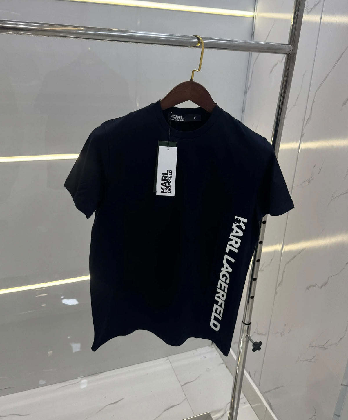 Kar l Lagerfeld Navy Blue Logo Print Premium T-Shirt