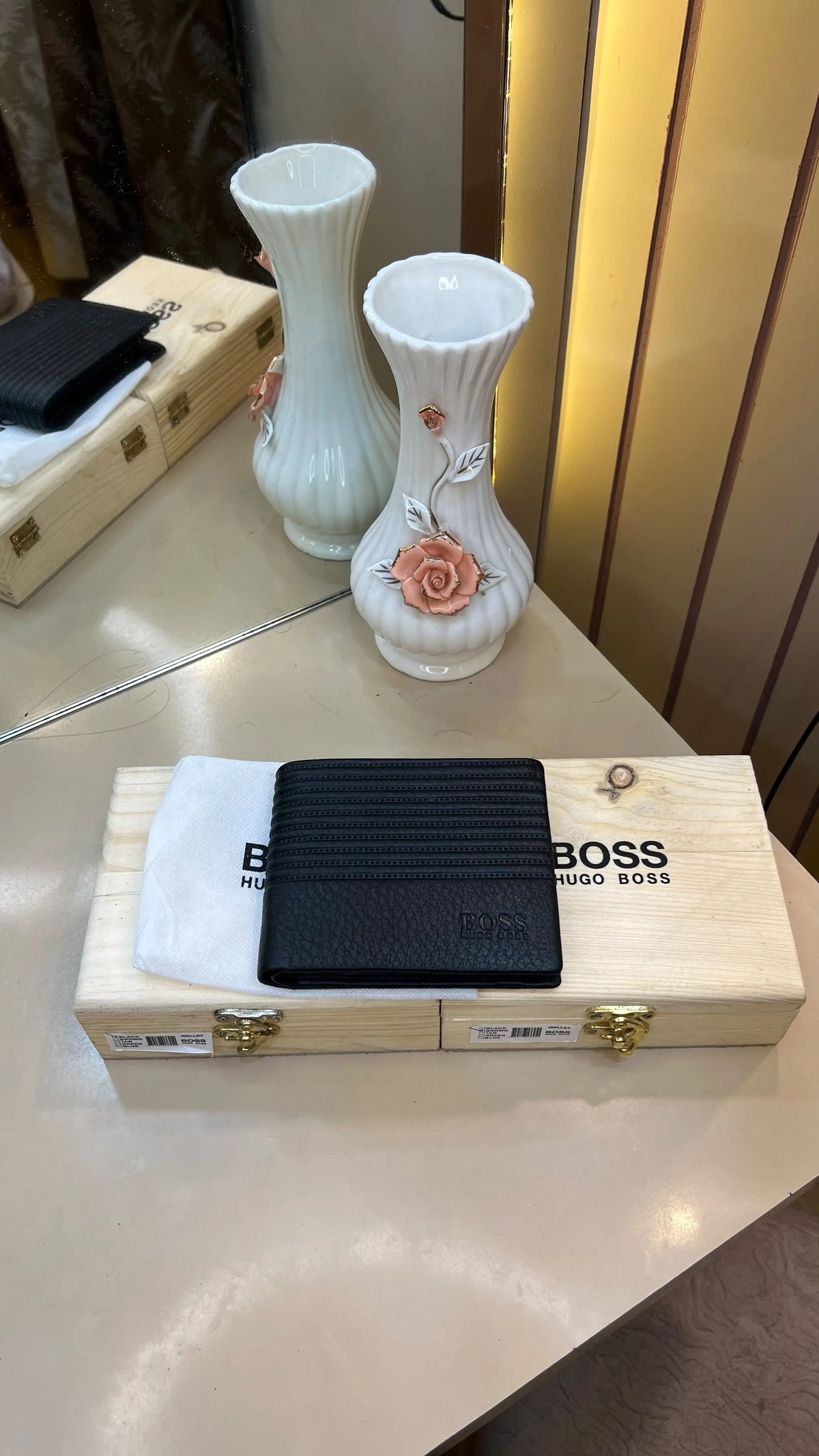 BOSS PREMIUM QUALITY IMP WALLETS WITH OG WOODEN BOX (BLACK)