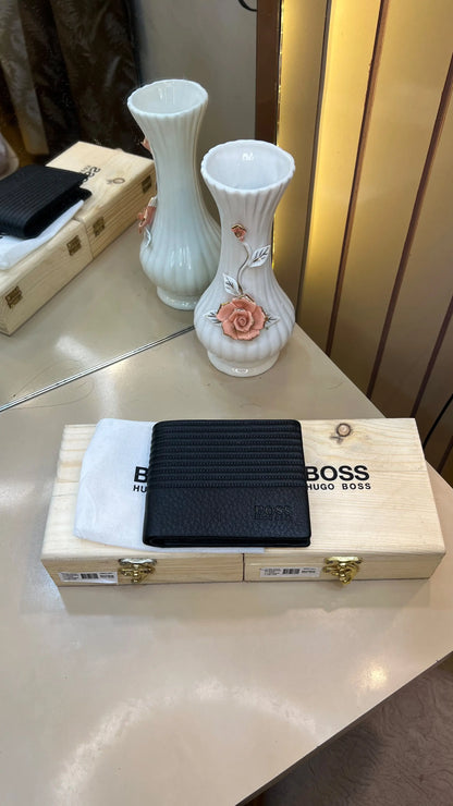 BOSS PREMIUM QUALITY IMP WALLETS WITH OG WOODEN BOX (BLACK)