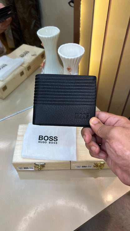 BOSS PREMIUM QUALITY IMP WALLETS WITH OG WOODEN BOX (BLACK)