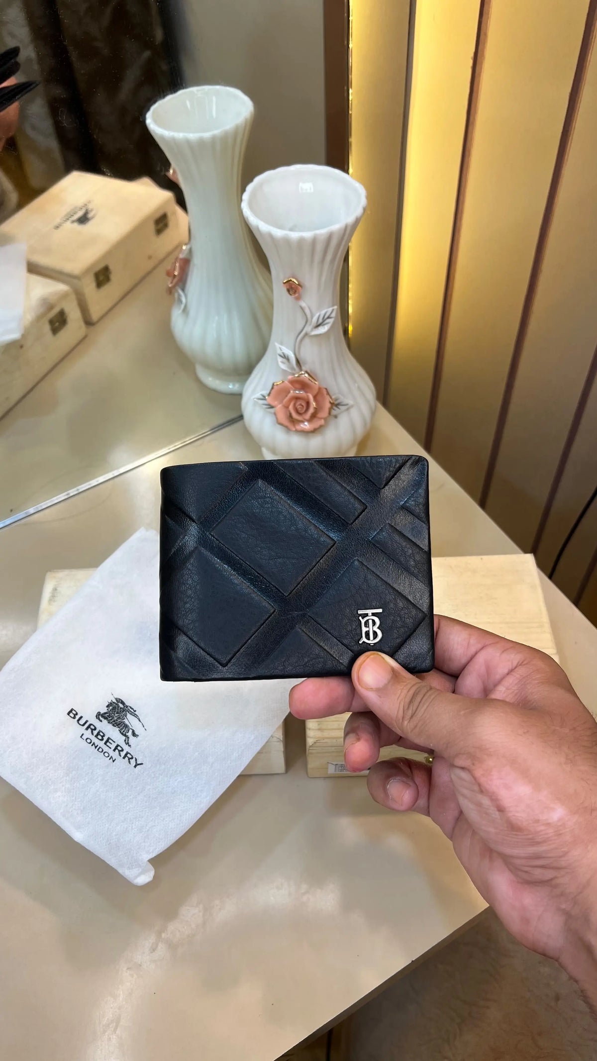 BB BURBERRY PREMIUM QUALITY IMP WALLETS WITH OG WOODEN BOX