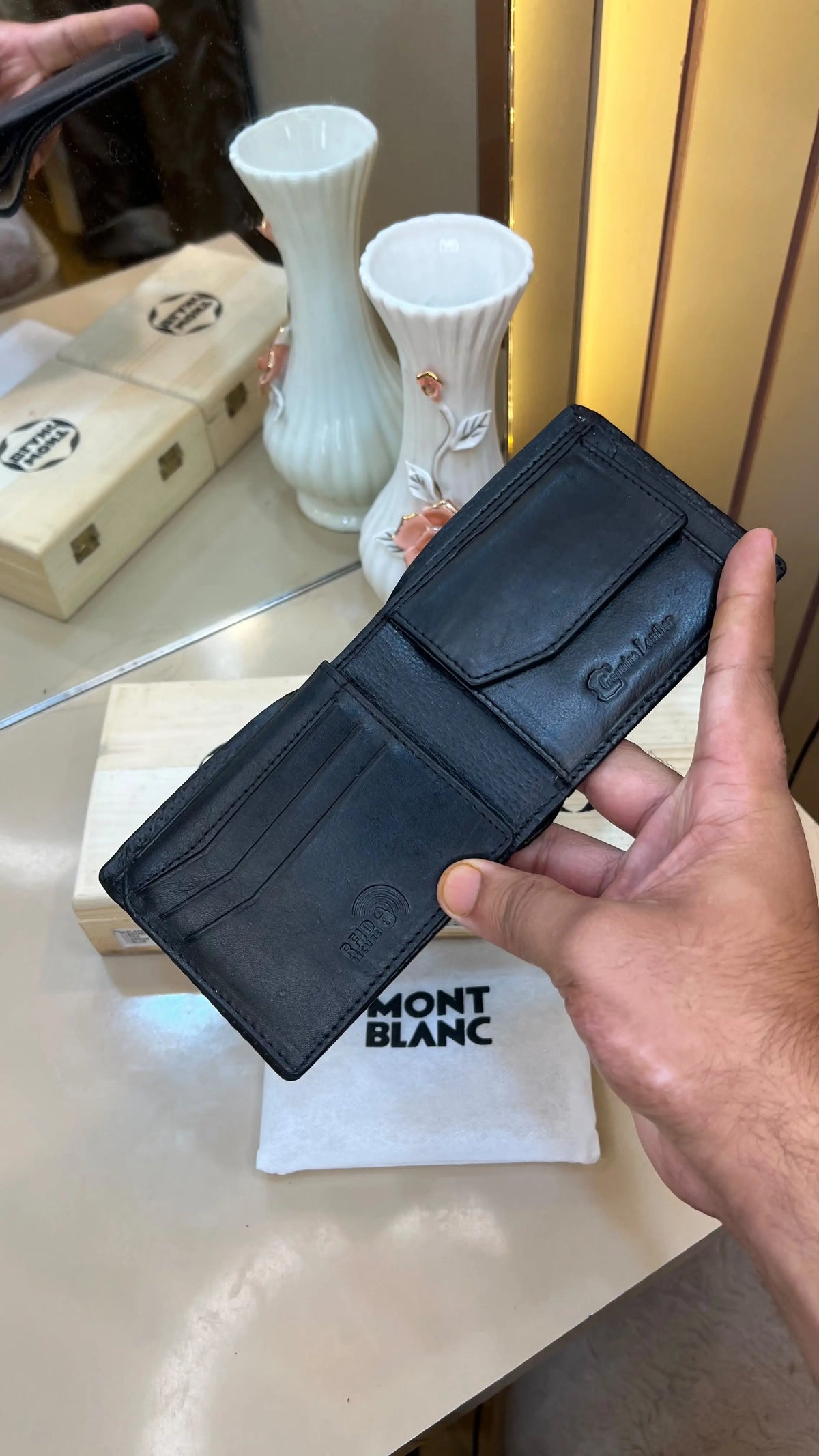 MONT BLANC IMP PREMIUM QUALITY WALLETS WITH OG WOODEN BOX