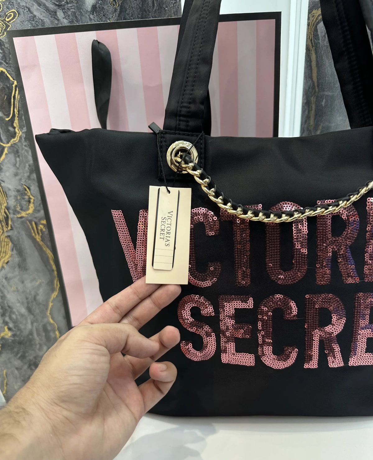 Victorias Secre t Luxury Tote Bag Black With Carry Bag vs330