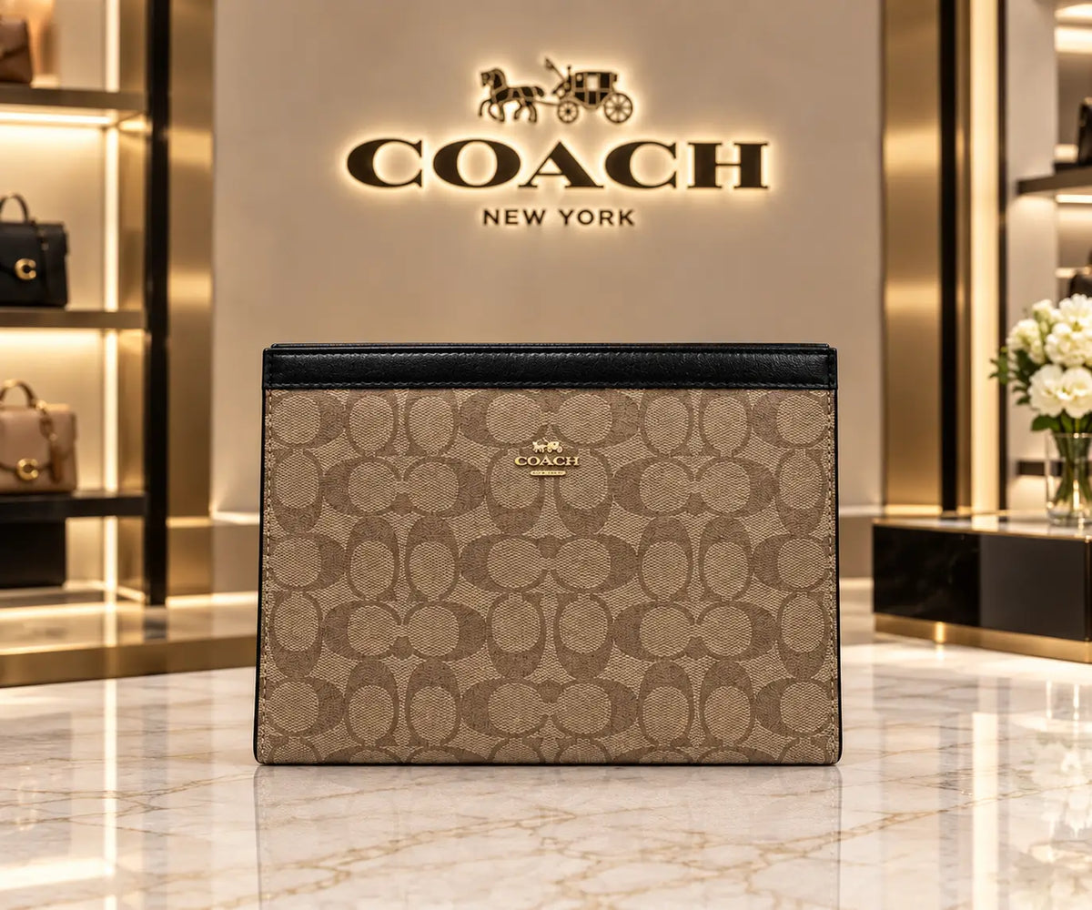 Coac h Luxury Unisex Pochette With Box Beige c098