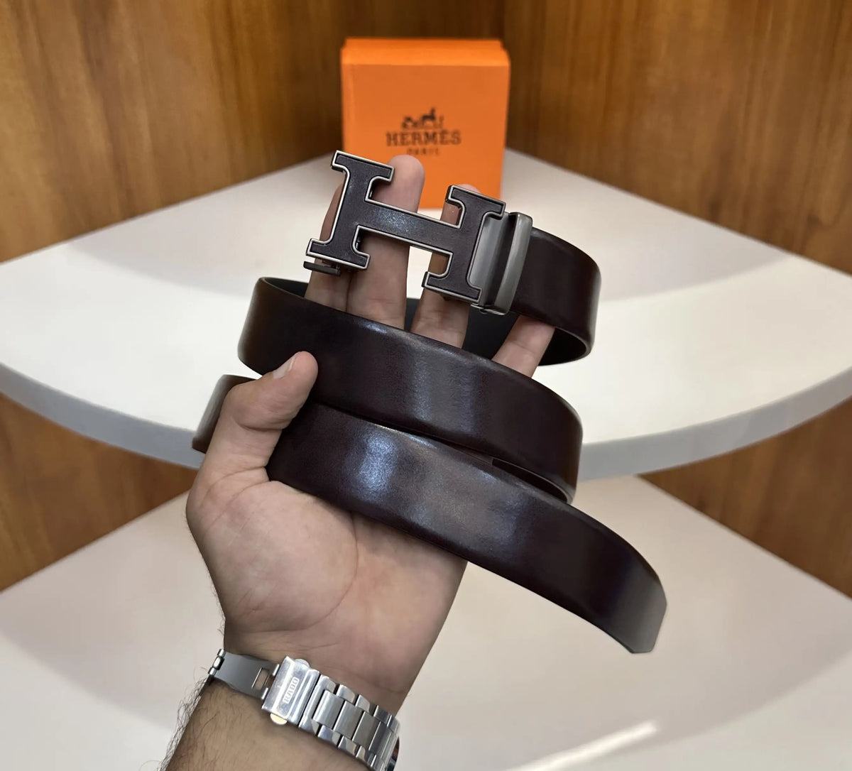 Herme s Premium Imported Belt Grey Brown With Box h330