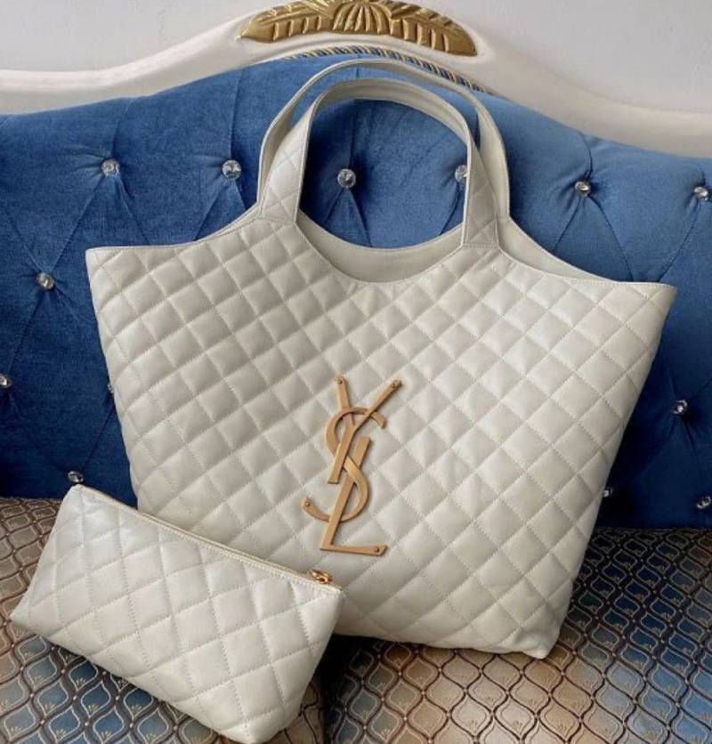 YSL ICARI MAXI SHOPPING BIG SIZE TOTE BAG WITH DUST COVER & MATCHING WALLET - Y690