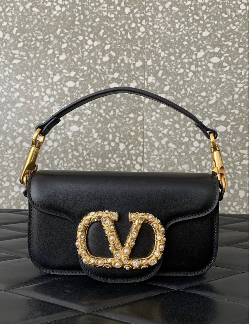 Valentin Garavani Loco Crystal-Embellished Gold Shoulder Bag With Og Box Packing-5549