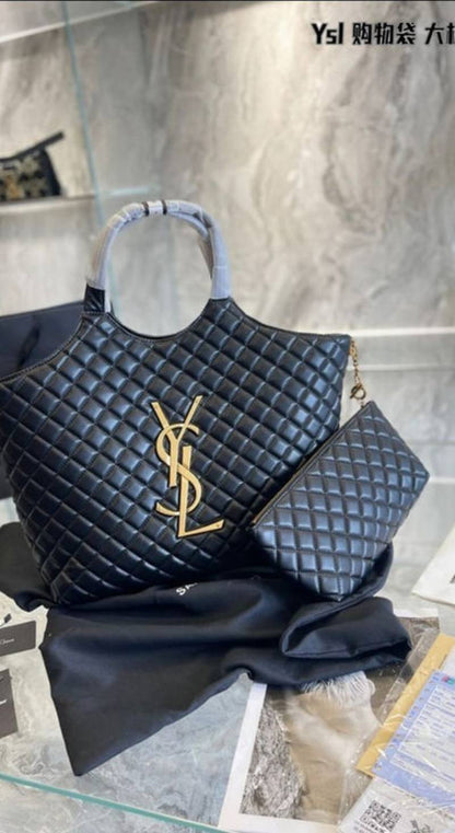 YSL ICARI MAXI SHOPPING BIG SIZE TOTE BAG WITH DUST COVER & MATCHING WALLET - Y690