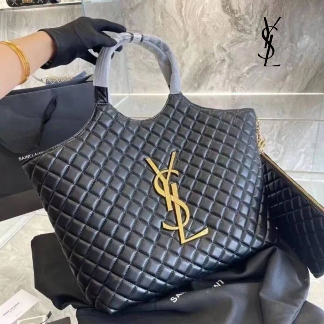 YSL ICARI MAXI SHOPPING BIG SIZE TOTE BAG WITH DUST COVER & MATCHING WALLET - Y690
