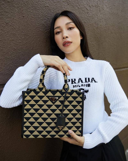 Prad Symbole Small Tote Jacquard  Embroidered With Og Box Packaging-0201105