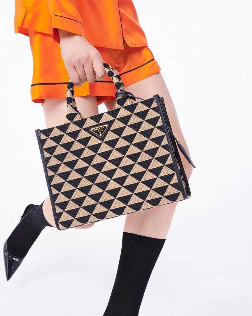 Prad Symbole Small Tote Jacquard  Embroidered With Og Box Packaging-0201105