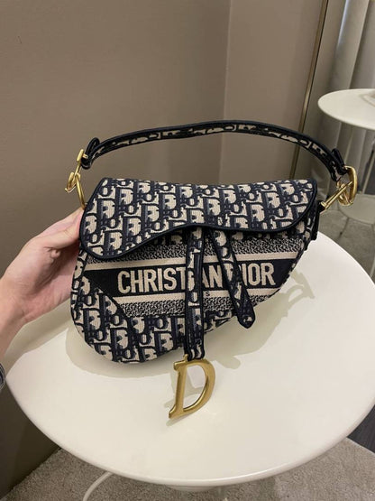Christian Dio Saddle Black Embroidery With Extra Long Belt  Dust Bag  Carry Bag Premium Top Notch-8802