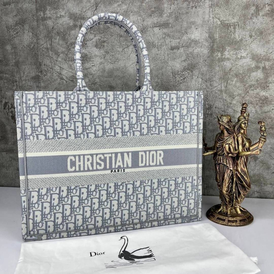 Christian Dio Grey Book Tote With Extra Pouch With Dust Bag Premium Top Notch-1005