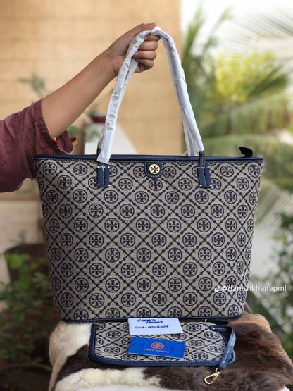 Toryy Burch T Monogram Zip Tote Bag Extra pouch With Dust Bag-2025