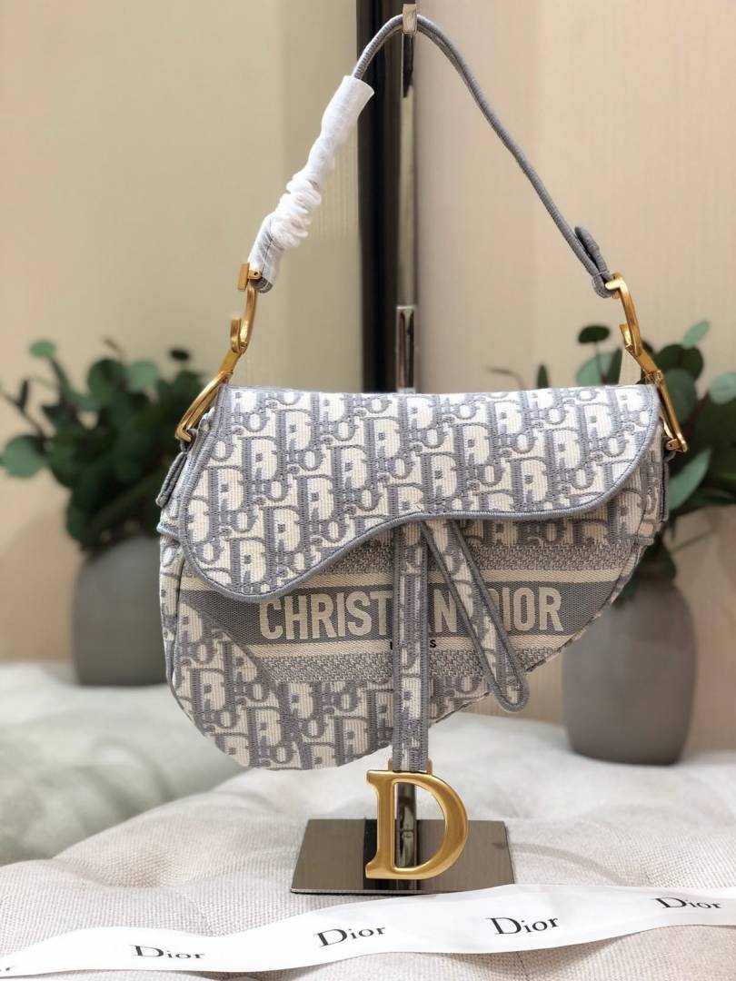 Christian Dio Saddle Grey Embroidery With Extra Long Belt  Dust Bag  Carry Bag Premium Top Notch-8802