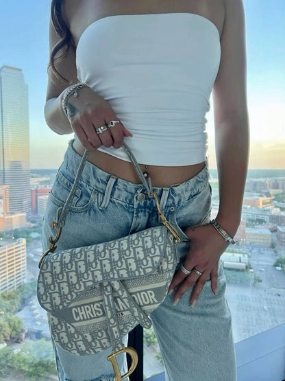 Christian Dio Saddle Grey Embroidery With Extra Long Belt  Dust Bag  Carry Bag Premium Top Notch-8802