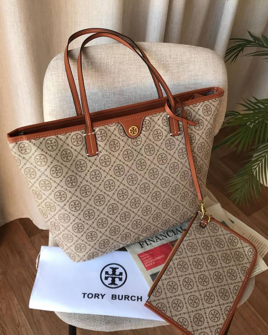 Toryy Burch T Monogram Zip Tote Bag Extra pouch With Dust Bag-2025