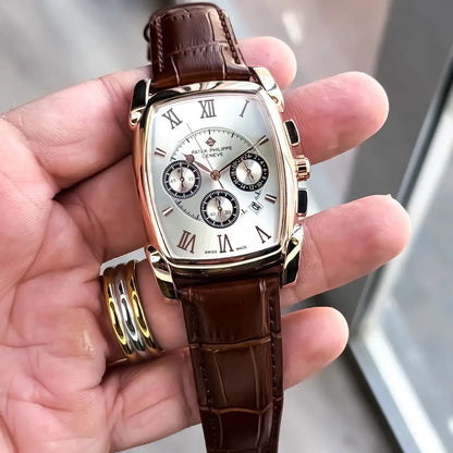Patek Phillip_e Barrel Chronograph Rose White Brown Belt