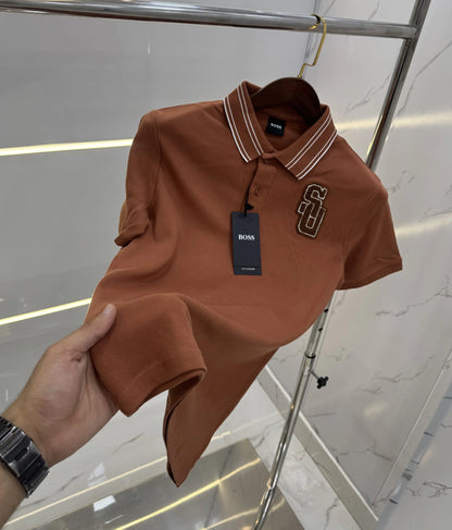 Hugo Bos s Brwon Logo Work Premium Polo T-shirt