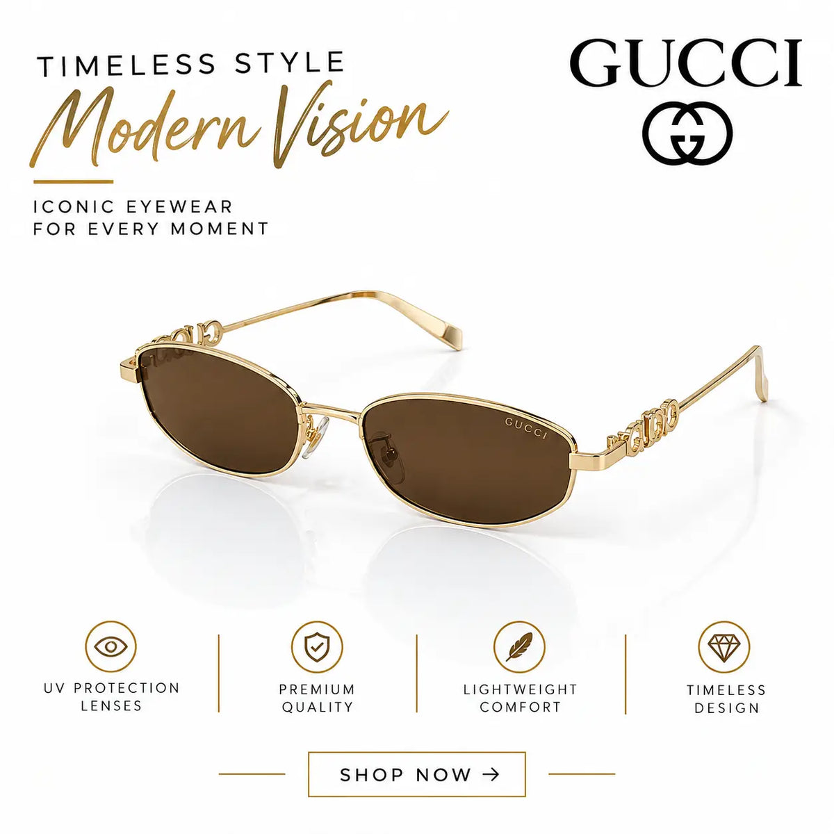 GUCCI PREMIUM LUXURY BRAND'S EXCLUSIVE GOLD BROWN STORE DESIGNER MODEL