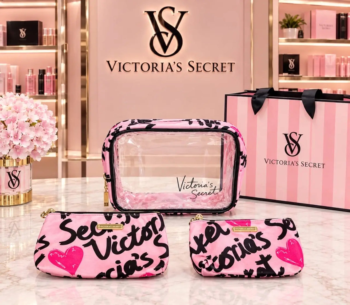 Victorias Secre t Premium Cosmetic Pouch Combo With Carry Bag vs30