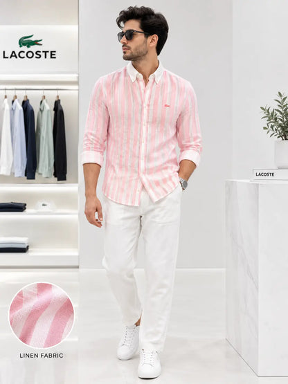 Lacost e Pink strips Embroidery Logo Premium Oxford Shirt