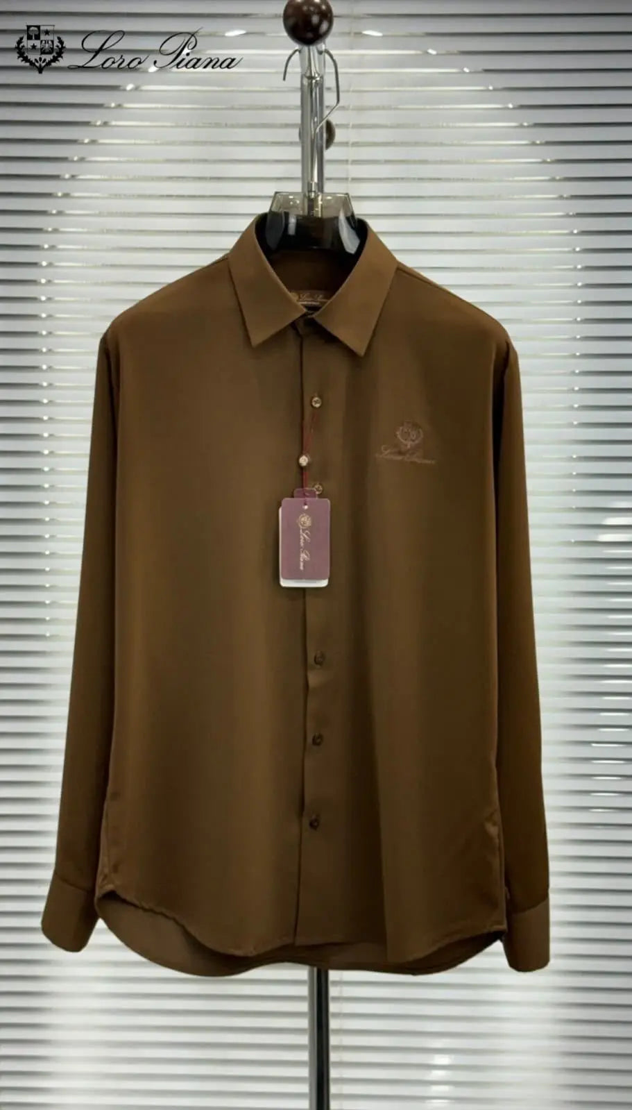 Loro Piana Brown Embroidery Logo Premium Shirt With Original Box