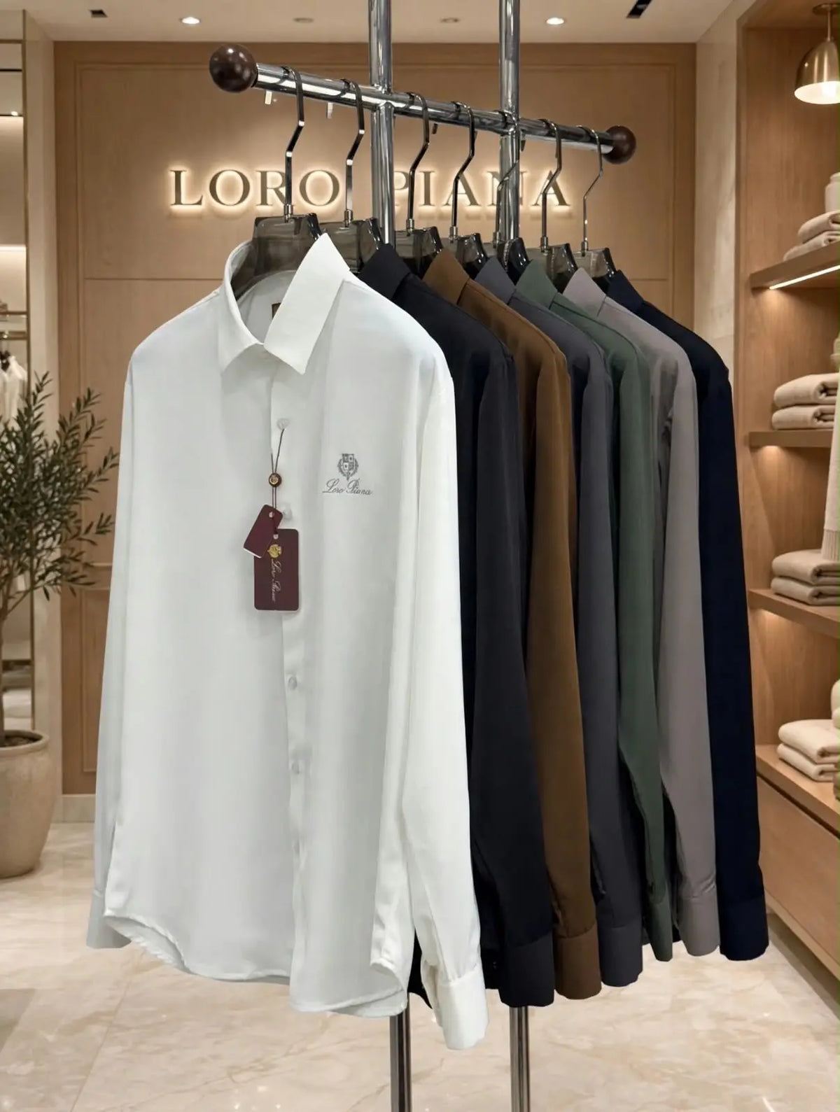 Loro Piana Brown Embroidery Logo Premium Shirt With Original Box