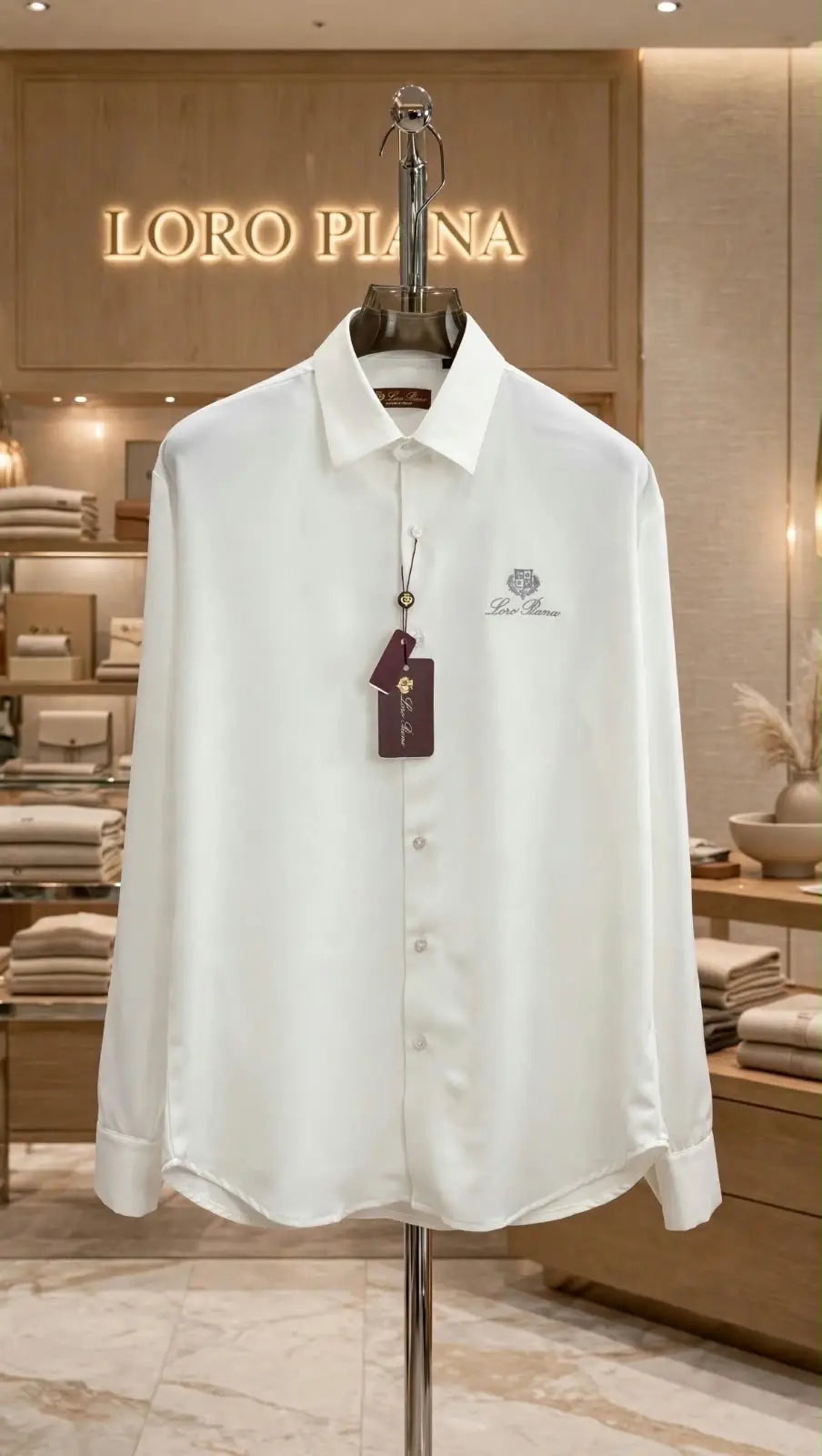 Loro Piana Brown Embroidery Logo Premium Shirt With Original Box
