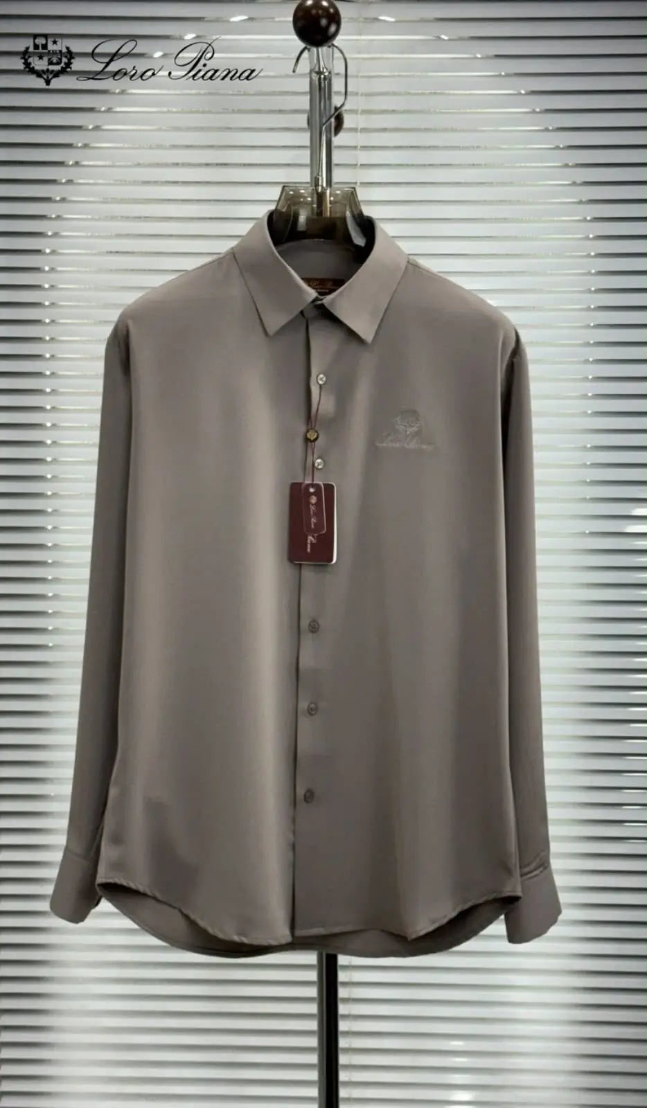 Loro Pian.a Light Grey Embroidery Logo Premium Shirt With Original Box