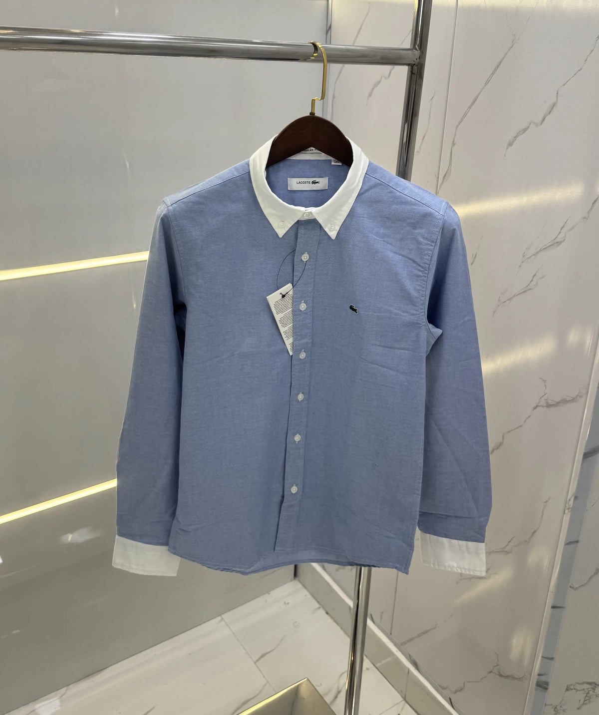 Lacost e Sky Blue Embroidery Logo Work Premium Shirt