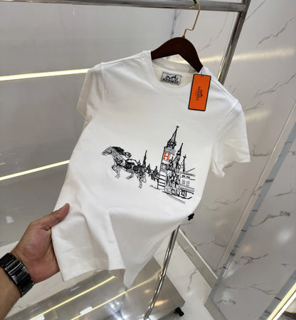 Hermes White Embroidery Logo Premium T-Shirt