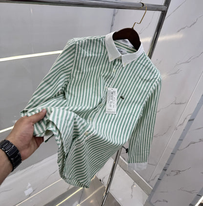 Lacost e dark Green Strips Embroidery Logo Premium Shirt