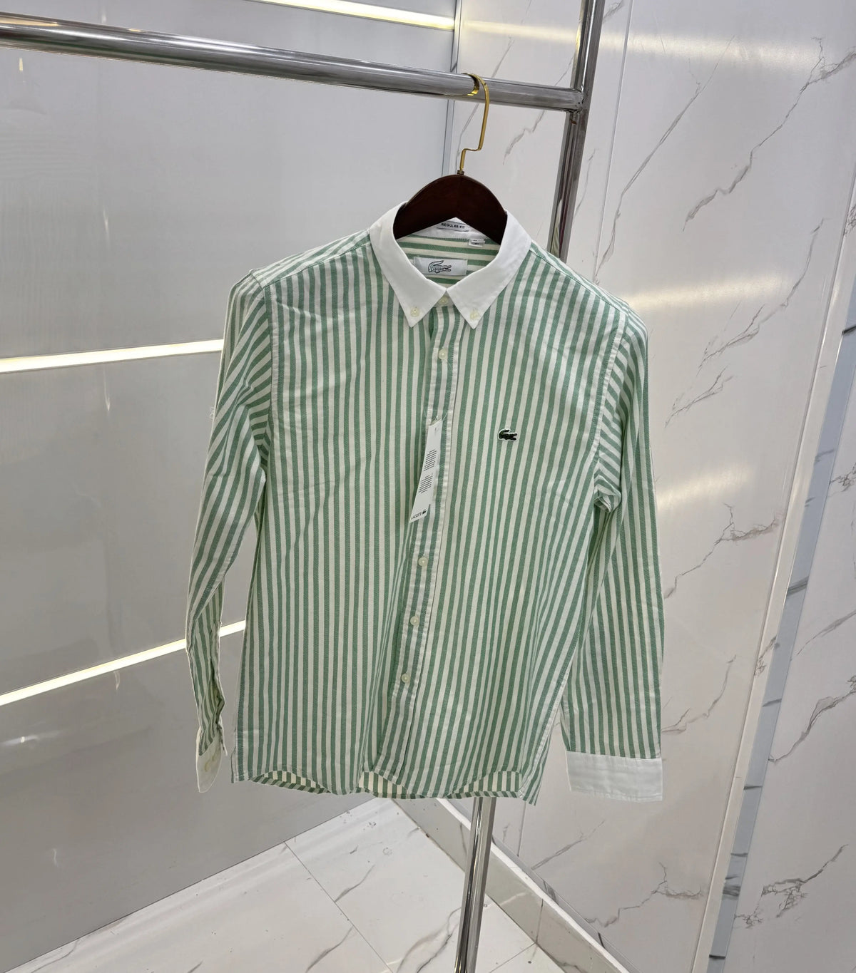 Lacost e dark Green Strips Embroidery Logo Premium Shirt