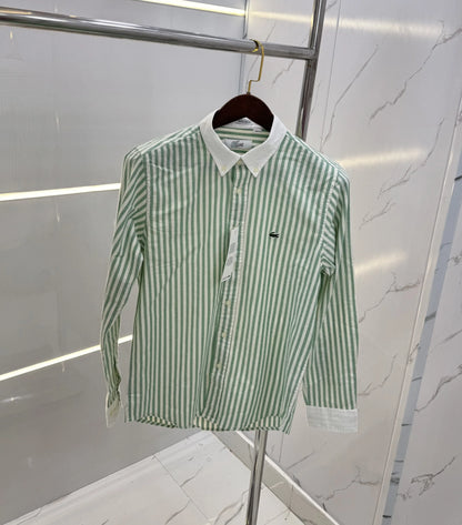 Lacost e dark Green Strips Embroidery Logo Premium Shirt