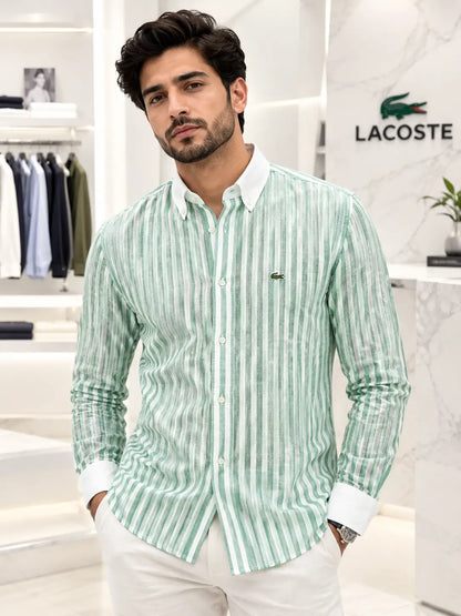 Lacost e dark Green Strips Embroidery Logo Premium Shirt
