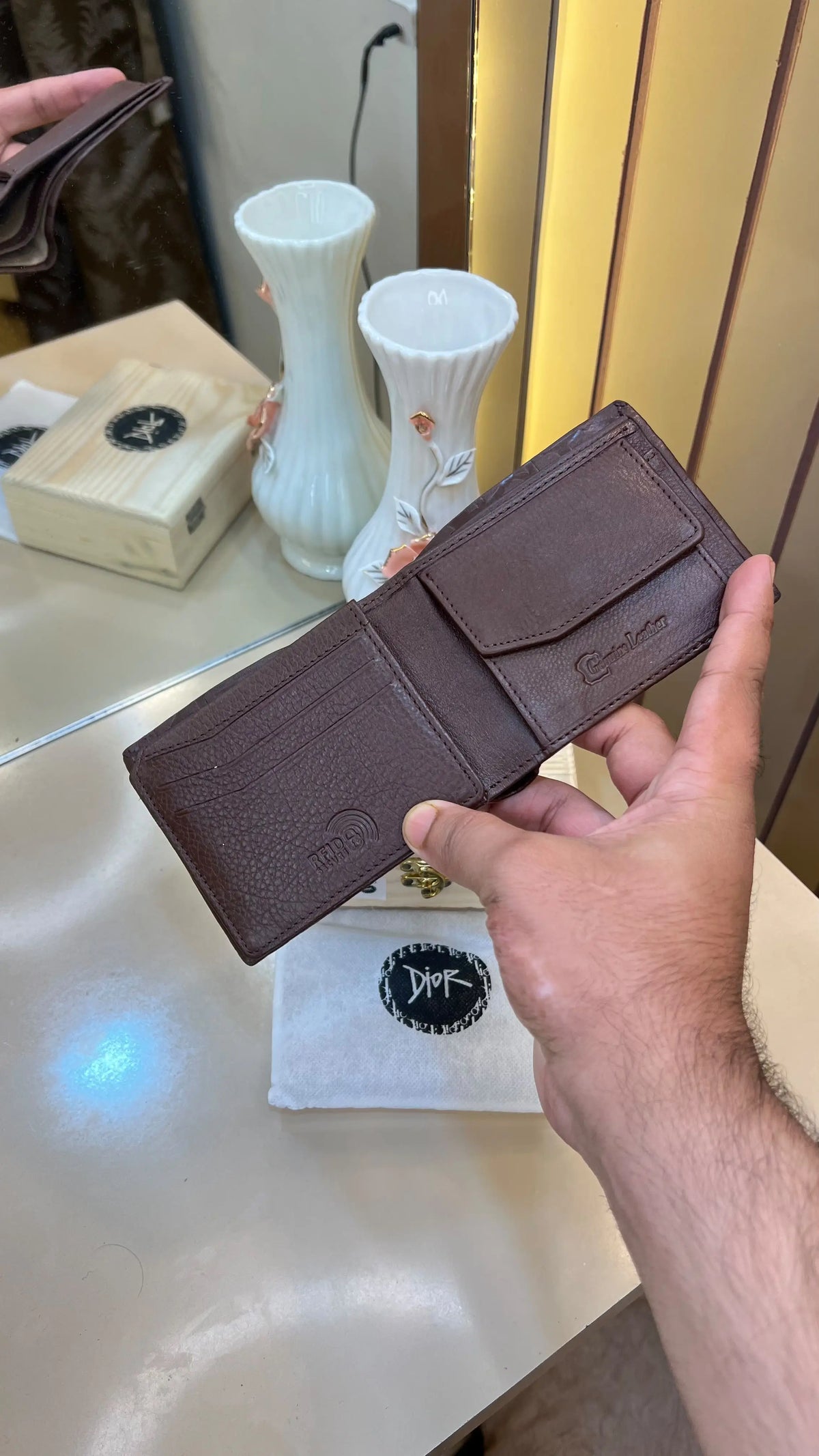 DIOR PREMIUM QUALITY IMP WALLET WITH OG WOODEN BOX
